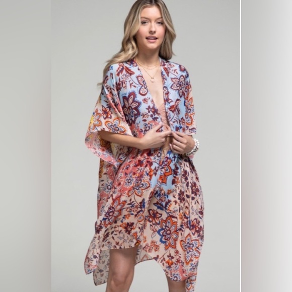 💼 Floral Lightweight Kimono ~ Color block ~  OSFM - Picture 3 of 11